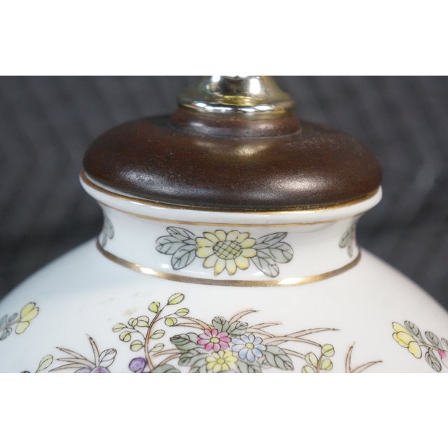 Vintage Hand-Painted Floral Chinoiserie Porcelain Ginger Jar Urn Lamp Peonies For Sale - Image 12 of 18