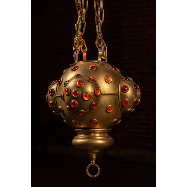 Metal Early 20th Century Renaissance Revival Flush-Mount Lamp With Glass Cabochons For Sale - Image 7 of 7