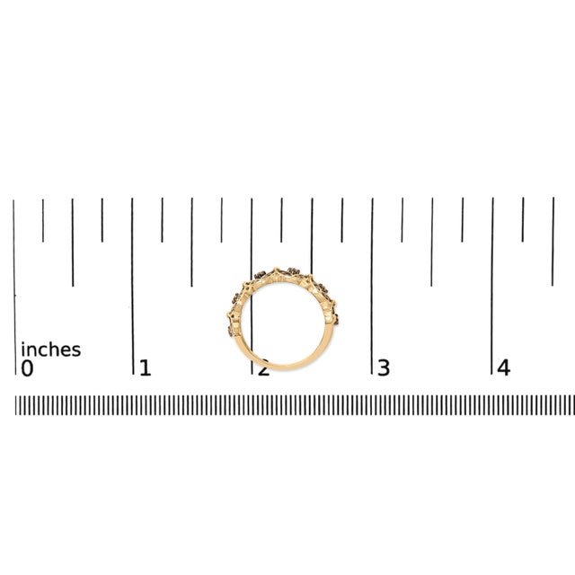 10K Yellow Gold Plated .925 Sterling Silver 3/8 Cttw Champagne Diamond Lattice Work Band Ring - Size 8 For Sale In New York - Image 6 of 6
