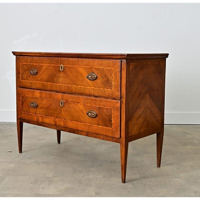 Brown Italian 19th Century Two-drawer Inlay Commode For Sale - Image 8 of 13