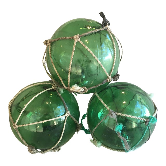 Jumbo HandBlown Nautical Green Glass Fishing Floats Set of 3 Chairish