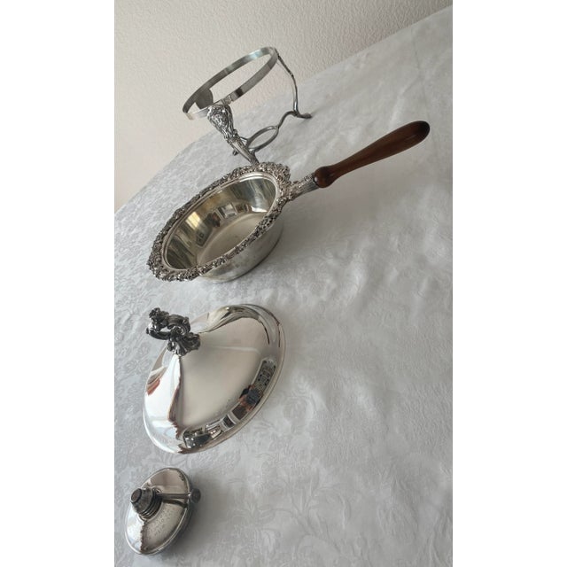 Metal Ornate Silver Plated Chafing Dish Mid 20th Century For Sale - Image 7 of 12