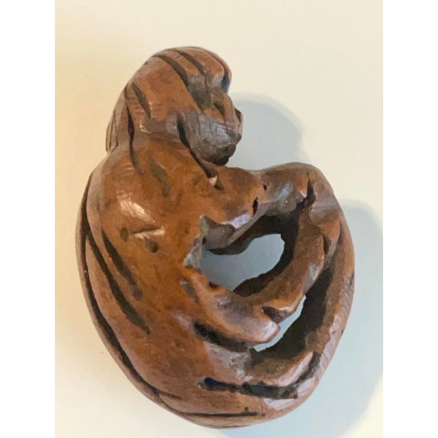 Wood Antique Folk Art Monkey Seed Carving For Sale - Image 7 of 8