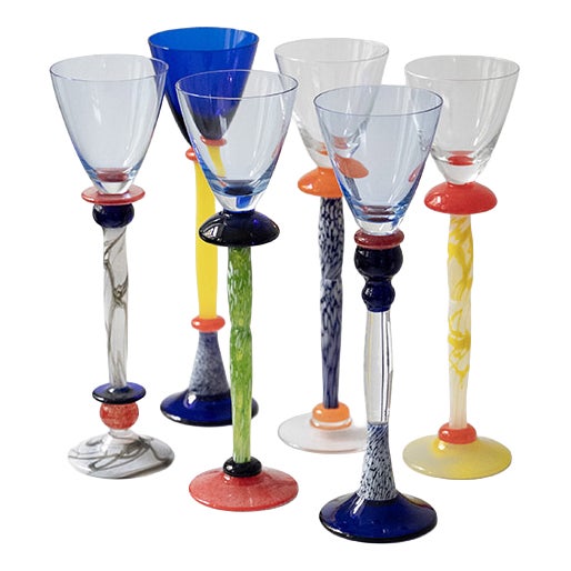 Limited Edition Murano Glass Goblets by Mimmo Rotella for Bisazza, 1997, Set of 6 For Sale