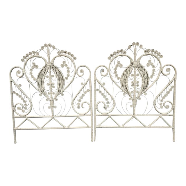 Twin Peacock Wicker Rattan Headboards - a Pair For Sale