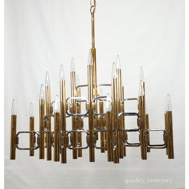 Massive Vintage Gold & Chrome Gaetano Scolari Chandelier 21 Light Chandelier For Sale - Image 9 of 13
