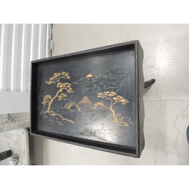 Wood Vintage Black Lacquered Top Chinoiserie Style Tray Table For Sale - Image 7 of 14