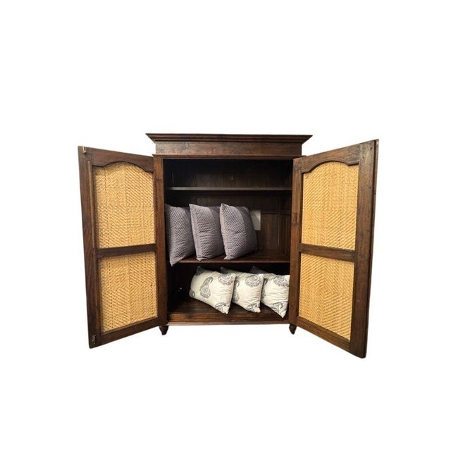 Vintage Indonesian Armoire With Natural Rattan Door Panels, C. 1990s For Sale - Image 11 of 16