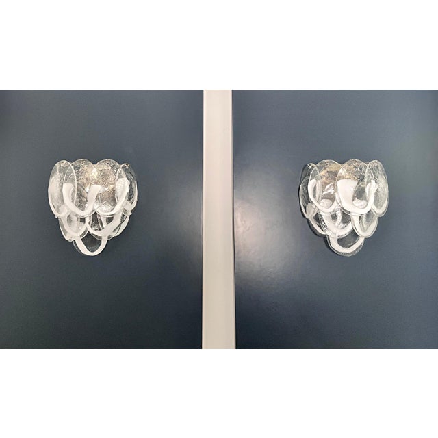 1990s Vintage Italian Clear Lattimo Murano Glass Wall Lights from Mazzega, 1990s, Set of 2 For Sale - Image 5 of 17
