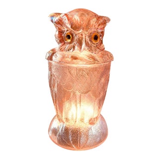 Vintage Imperial Glass Pink Owl Fairy Light, 6.5”, Original Lig Mark For Sale