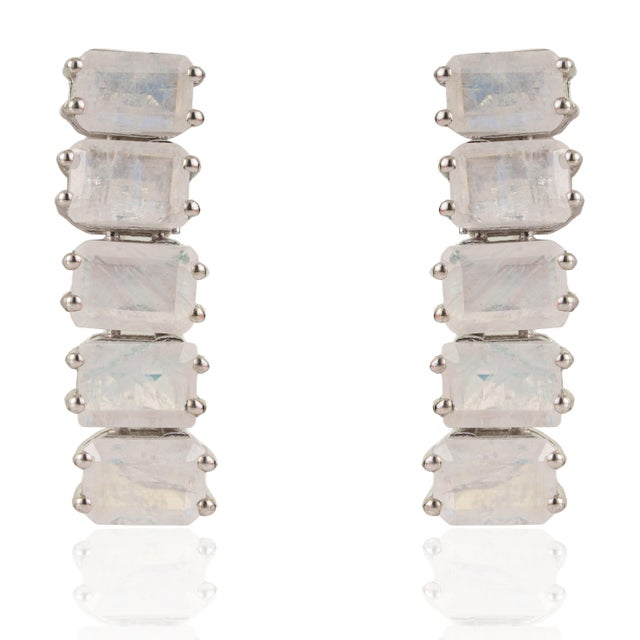 Contemporary 85.1 Ct Natural Moonstone Handcrafted Tennis Necklace With Drop Earrings Set - 3 Pieces For Sale - Image 3 of 15