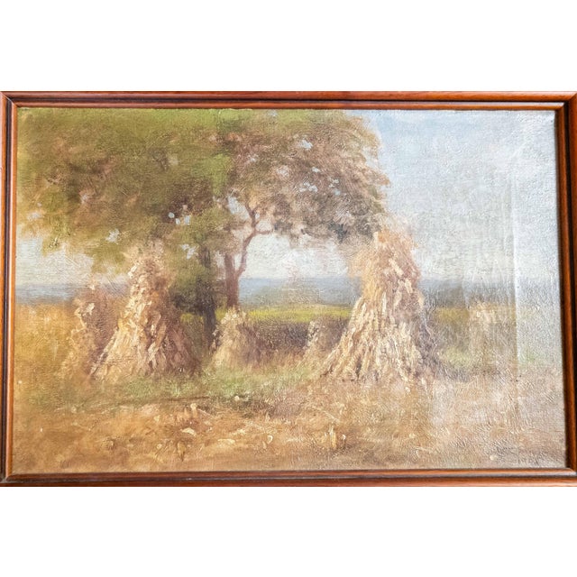 We are selling this pretty American Tonalist Barbizon school painting. This landscape painting has a fall landscape with...