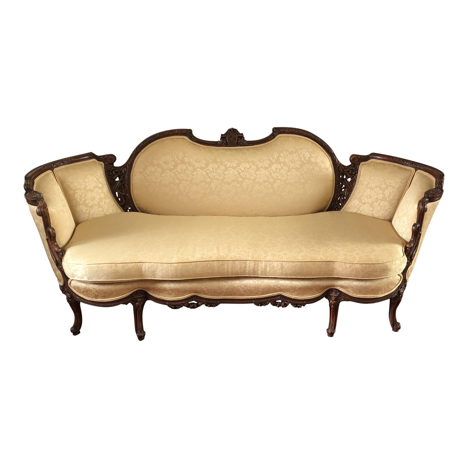 Antique Gold Upholstered Carved Settee Chairish