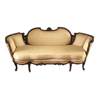 Antique Gold Upholstered Carved Settee For Sale