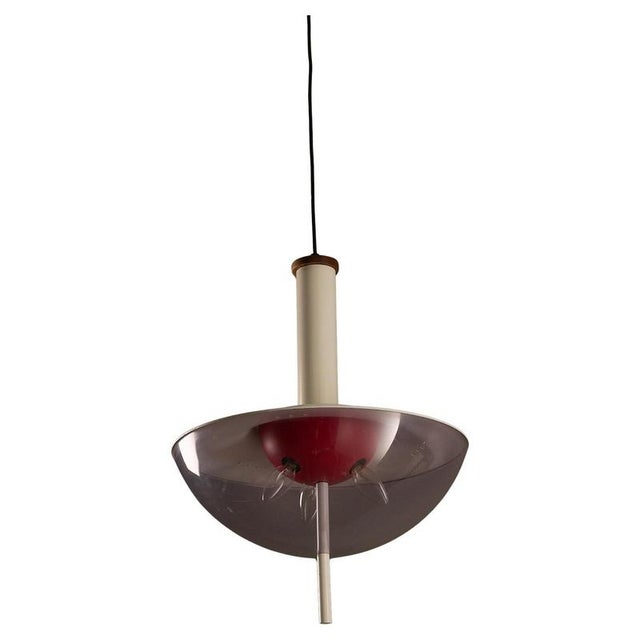 Gold Space Age UFO Pendant with Purple Acrylic Dome and Teak Detail, 1970s For Sale - Image 8 of 8