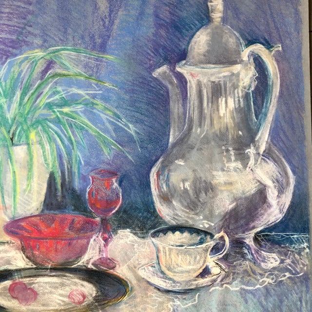 Impressionist Original Vintage Impressionist Tabletop Still Life Pastel Drawing 1970’s For Sale - Image 3 of 5
