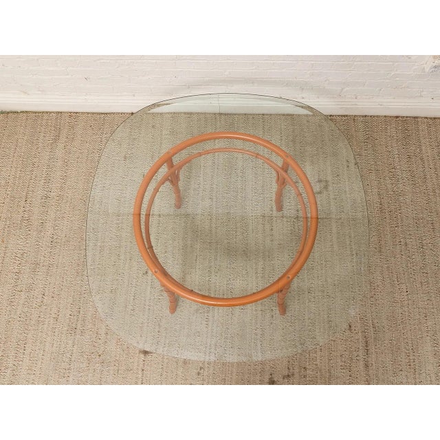 Rustic Vintage Bamboo-Style Orange Round Dining Table With Glass Top For Sale - Image 3 of 10