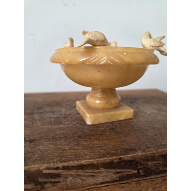 Alabaster Vintage Italian Alabaster Bird Bowl, Hand Carved Alabaster Compote, Mid Century Italian Stone Dish, Hollywood Regency Decor For Sale - Image 8 of 11