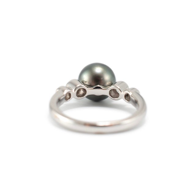 Early 21st Century Mikimoto 18k White Gold Tahitian Pearl Accented Diamond Cocktail Ring For Sale - Image 5 of 7