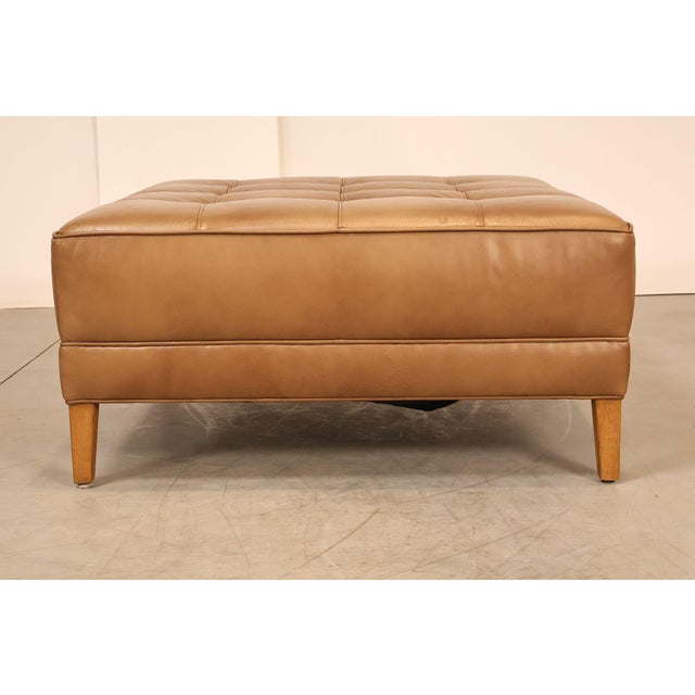 Ethan Allen 'Nassau' Tufted Leather Square Ottoman For Sale - Image 13 of 18