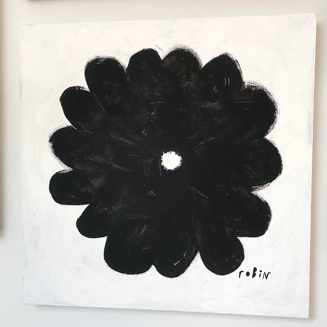 Pop Art Flower Four. Black & White Painting by Robin Zingone. For Sale - Image 3 of 3