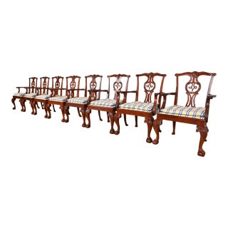 Baker Furniture Chippendale Carved Mahogany Dining Armchairs, Set of Eight For Sale