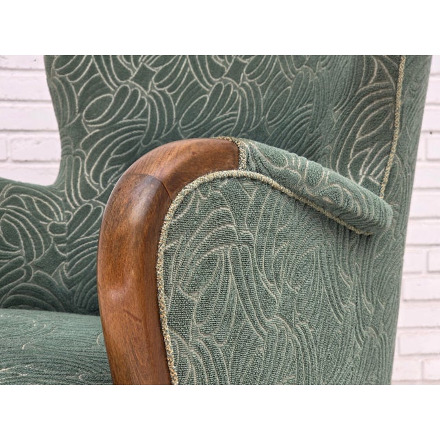 Wood Vintage Danish Lounge Chair in Green Furniture Velour and Beech Wood, 1960s For Sale - Image 7 of 18