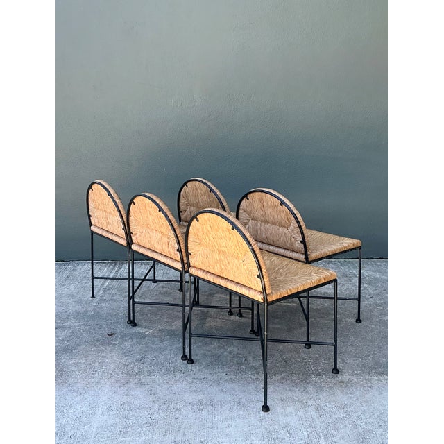Vintage Woven Rush and Metal Dining Chairs - Set of 5 For Sale - Image 12 of 13