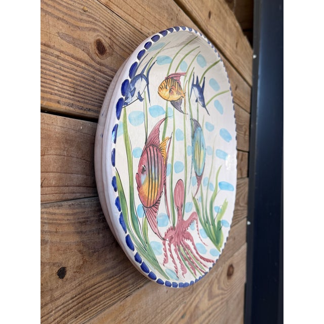 Italian Vietri Al Mare Italian Hand-Painted Coastal Sea Life Majolica Oval Wall Platter For Sale - Image 3 of 12