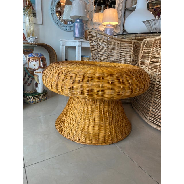 Vintage Wicker Mushroom Shape Coffee Cocktail Table For Sale In West Palm - Image 6 of 13
