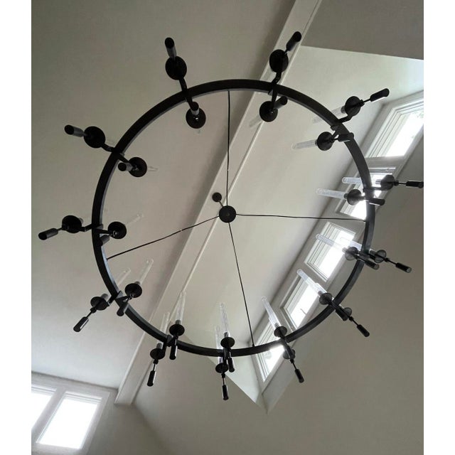 Industrial Restoration Hardware Grand Black Iron Chandelier For Sale - Image 3 of 4
