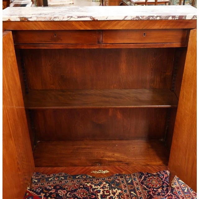 1920's Walnut French Louis XV Style Marble Top Bookcase China Bar Cabinets, 2 Pieces For Sale - Image 10 of 16