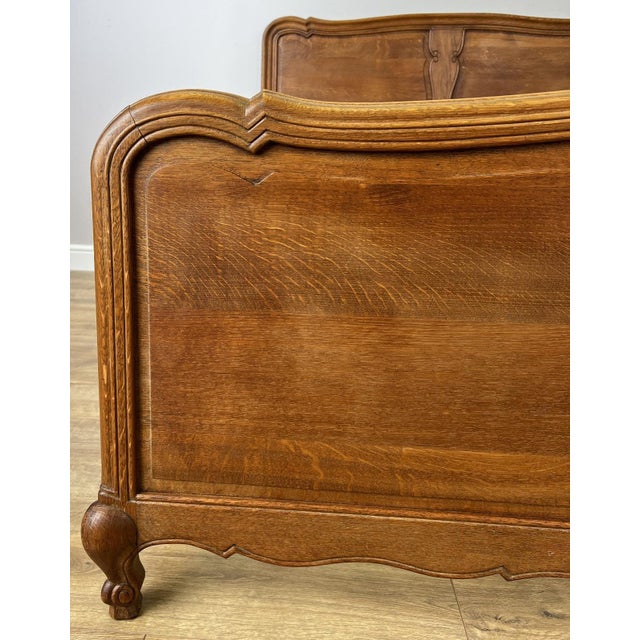 Vintage French Louis XVI Oak Double Bed Frame with Carved Headboard For Sale - Image 6 of 11