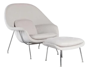 Womb Chair & Ottoman in KnollTextiles Gray Performance Chenille Velvet by Eero Saarinen for Knoll