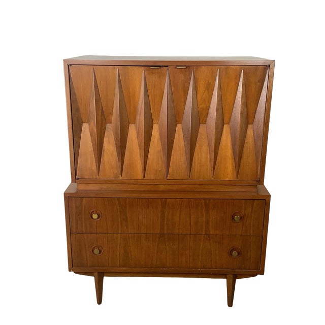 Merton L. Gershun American of Martinsville Harlequin Diamond Front Highboy Dresser For Sale - Image 4 of 17