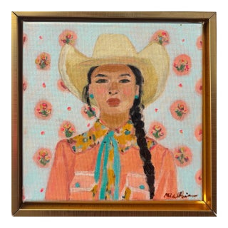 “ Pink Pony Club” an Original Framed Painting of a Cowgirl by Michelle Heimann. For Sale