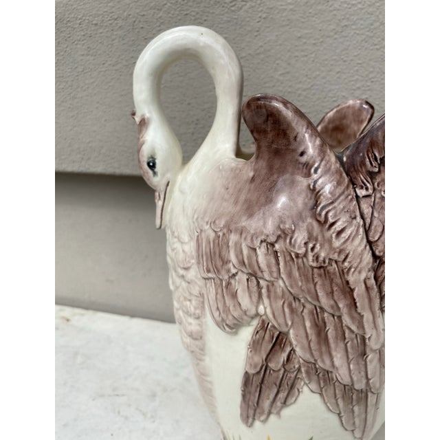 French Majolica Swans Vase Delphin Massier, Circa 1880-A Pair For Sale - Image 10 of 12
