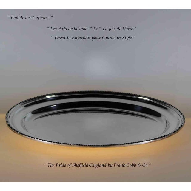 Silver 1970’s Vintage/New Silver-Plate Oval Platter With Bead Pattern, Applied Border For Sale - Image 8 of 12