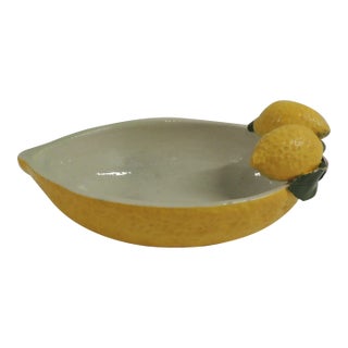 Vintage Bright Yellow Majolica Pottery "Lemons" Soap Dish For Sale