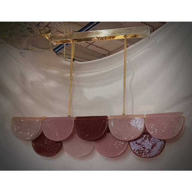 Murano Rectangular Pink Violet Art Glass and Brass Chandelier and Pendant For Sale - Image 10 of 10