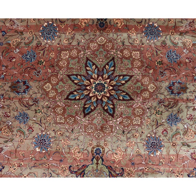 Textile Vintage Persian Tabriz Rug With Silk Accents and Floral Medallion Design For Sale - Image 7 of 16