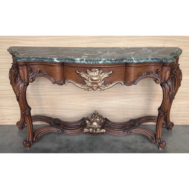 Early 20th Century Large French Regency Carved Walnut Console Table with Gilted details and drawer For Sale - Image 16 of 18