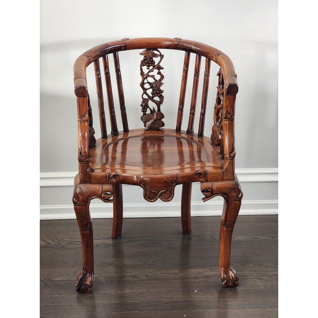 Wood Hand Carved Wood Horseshoe Armchair For Sale - Image 7 of 8