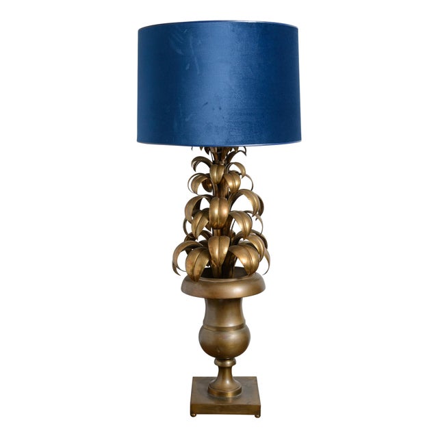 Just in! This Pair of French Neoclassical style Brass Palm Frond Tole Table Lamp. These lamps are a pair of Neoclassical...