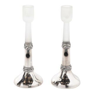 Pair of Modernist Sterling Silver Candle Holders Signed Domar For Sale