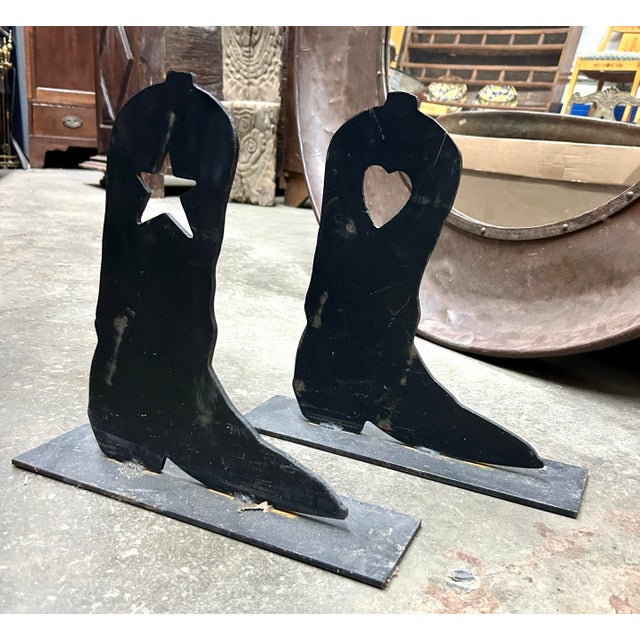 Vintage Cowboy Boot Door Stops Custom Cast Iron, a Pair For Sale - Image 4 of 12