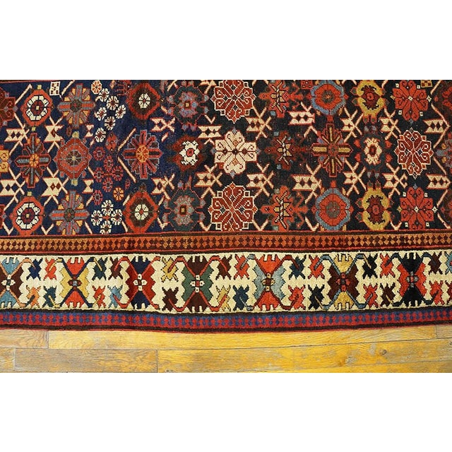 1880s Blue Navy Geometric Tribal Antique Nw Rug 3'4" X 14'2" Knotted Wool Carpet For Sale - Image 4 of 9