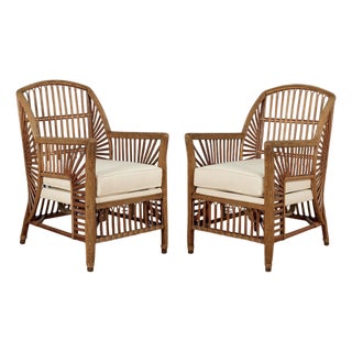 French Art Deco Rattan Pair of Armchairs For Sale