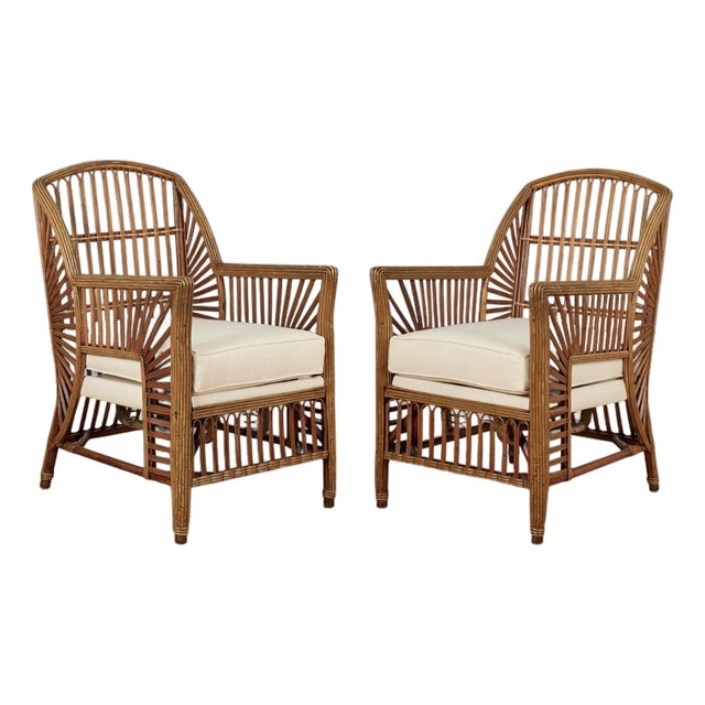 French Art Deco Rattan Pair of Armchairs For Sale