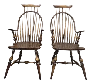Antique Windsor Bow Back Spindle Armchairs - Pair